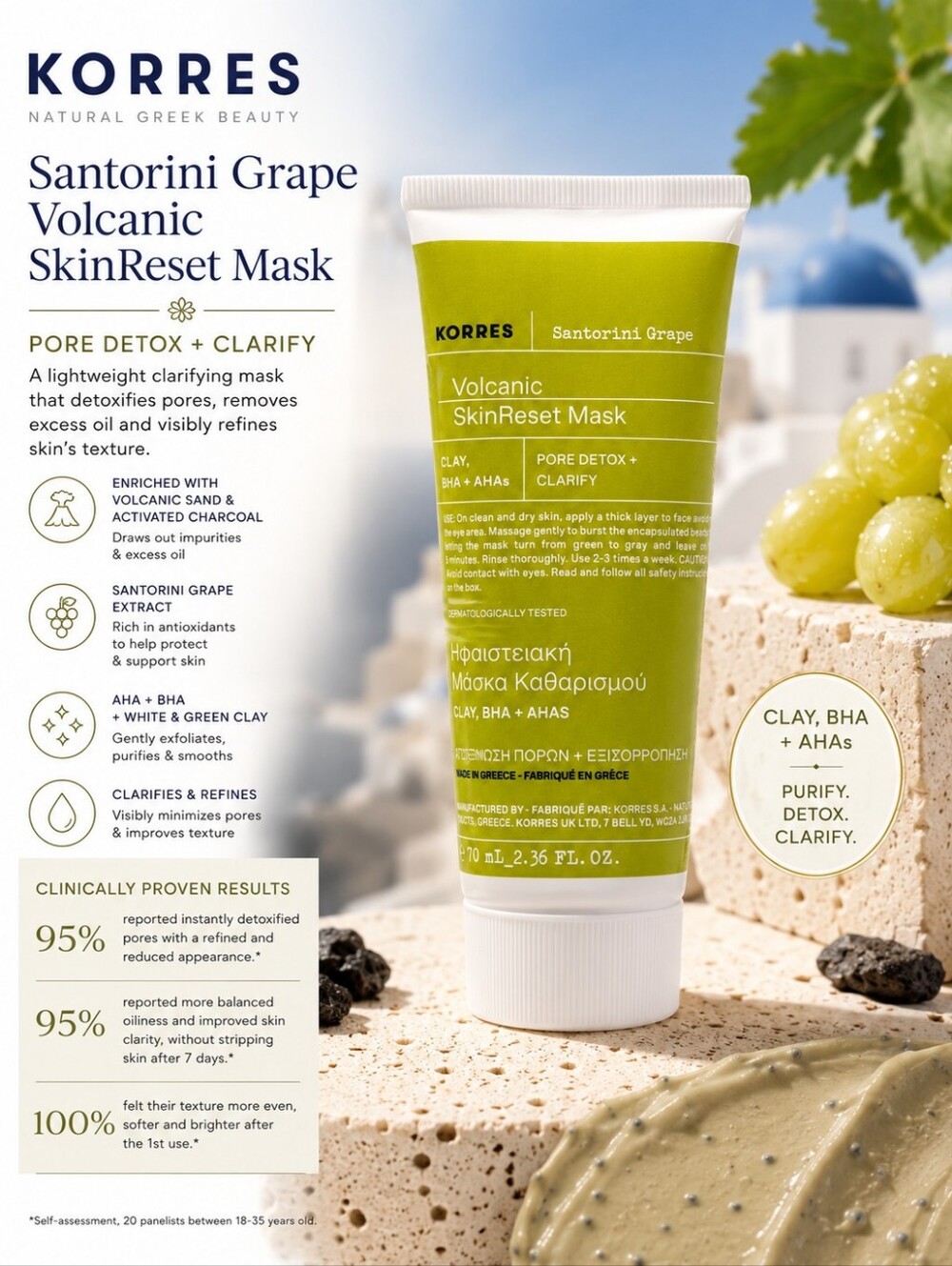 Korres Santorini Grape Pore Detox + Clarify Volcanic Skin Mask